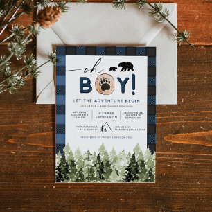 Convite Chá de Bebê Menino FROST Blue Flannel Pine Lumberj