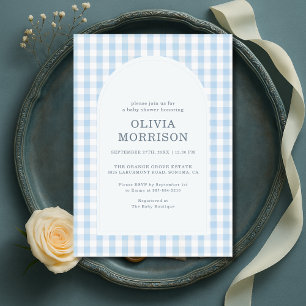 Convite Chá de Bebê Menino Gingham Azul