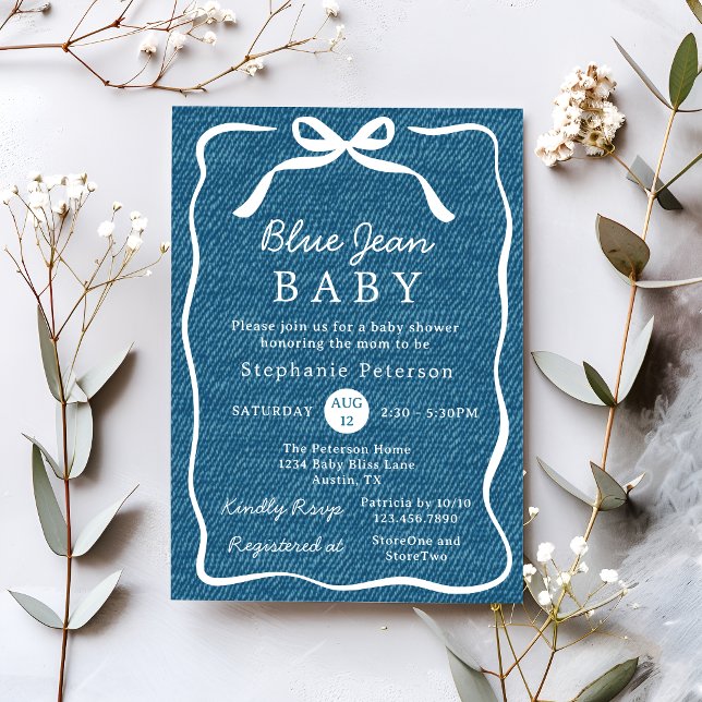 Convite Chá de Bebê Menino Jeans Azul Brunch Denim Baby (Criador carregado)