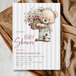 Convite Chá de Bebê Menino Limpo Cereja Margarida Teddy Ci