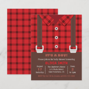 Convite Chá de Bebê Menino Lumberjack Plaid Vermelho