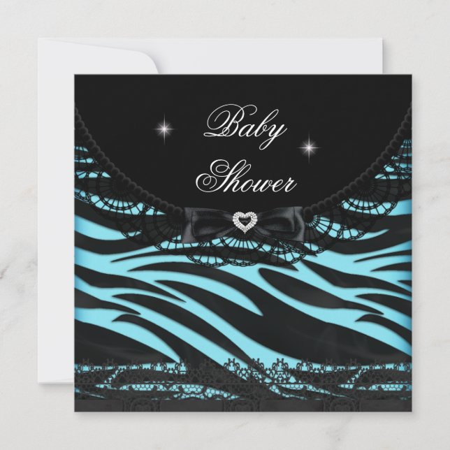 Convite Chá de Bebê Menino Menina Zebra Azul Preto (Frente)
