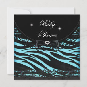 Convite Chá de Bebê Menino Menina Zebra Azul Preto