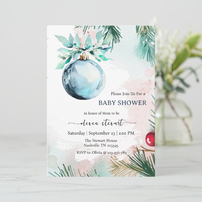 Convite Chá de Bebê Menino Natal de Inverno Script  (Em pé/Frente)
