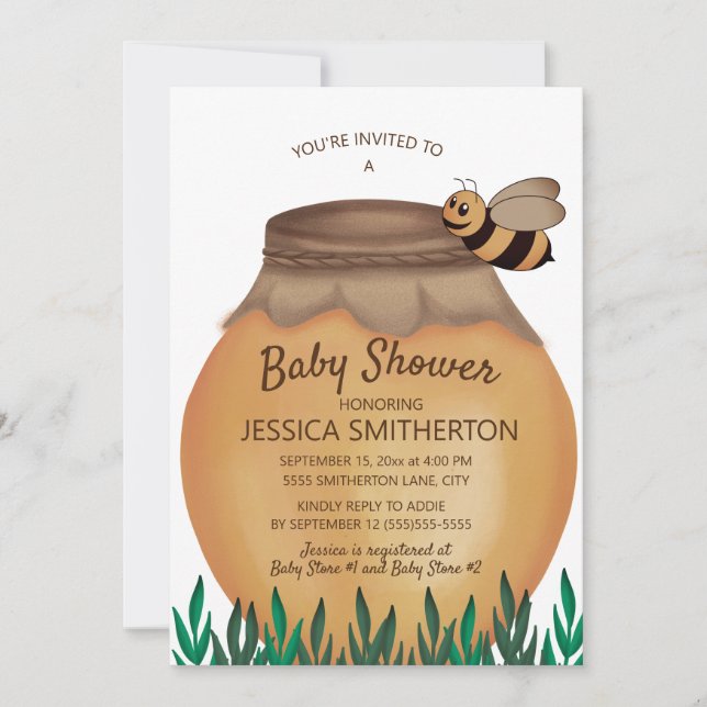 Convite Chá de Bebê Menino ou Menina Honey Pot e Honeybee  (Frente)