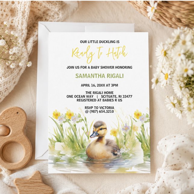Convite Chá de Bebê Menino Pato Cute em Aquarela (Cute Watercolor Duck Baby Boy Shower)