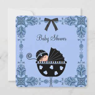 Convite Chá de Bebê Menino Preto Azul Damask