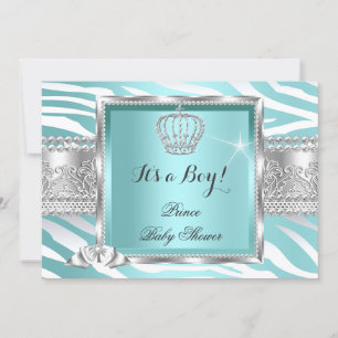 Convite Chá de Bebê Menino Príncipe Azul Mint Zebra