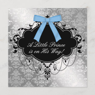 Convite Chá de Bebê Menino Príncipe Preto Azul Prateado