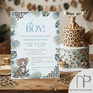 Convite Chá de Bebê Menino Safari Leopardo Fofo