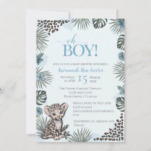 Convite Chá de Bebê Menino Safari Leopardo Fofo