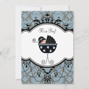 Convite Chá de Bebê Menino Sweet Blue Damask