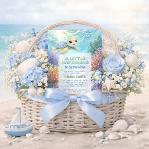 Convite Chá de Bebê Menino Tartaruga Fofo Debaixo do Mar