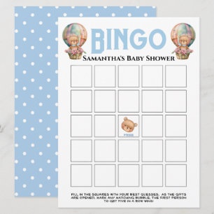 Convite Chá de Bebê Menino Teddy Balão Azul Bingo