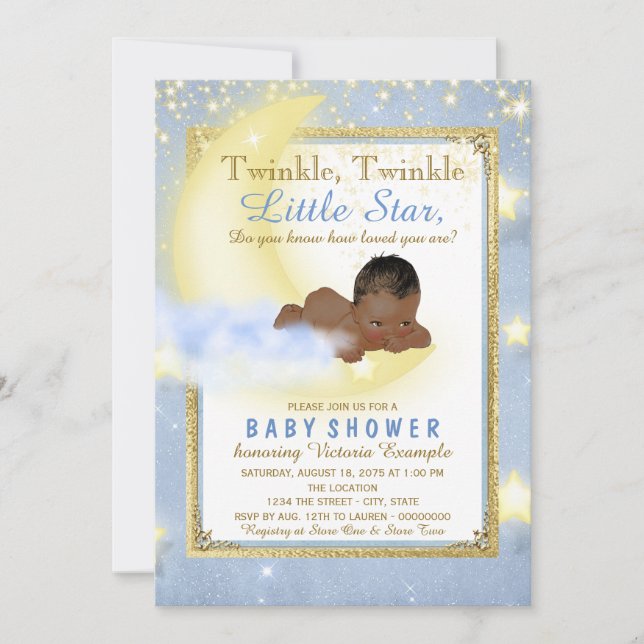 Convite Chá de Bebê Menino Twinkle Twinkle Little Star (Frente)