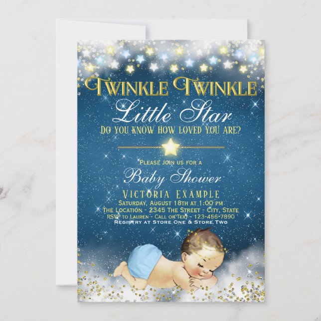 Convite Chá de Bebê Menino Twinkle Twinkle Little Star (Frente)