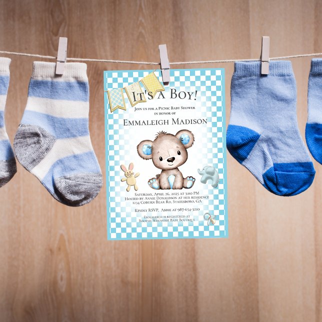 Convite Chá de Bebê Menino Urso Marrom Fofa Churrasco (Criador carregado)