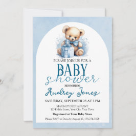 Convite Chá de Bebê Menino Urso Teddy Fofo