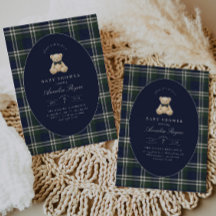 Chá de Bebê Menino Urso Teddy Xadrez Preppy Polo