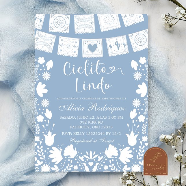 Convite Chá de Bebê Mexicano Boho Azul Talavera (Criador carregado)