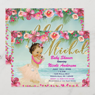 Convite Chá de Bebê MICHAL Aloha Havaiano Retro Praia