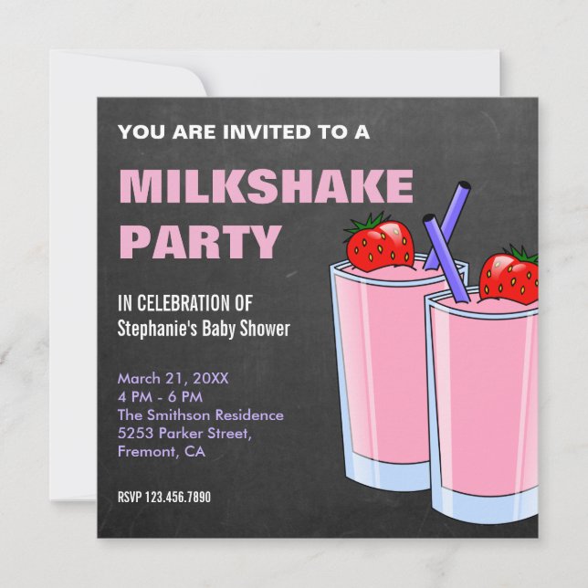 Convite Chá de Bebê Milkshake de Morango (Frente)