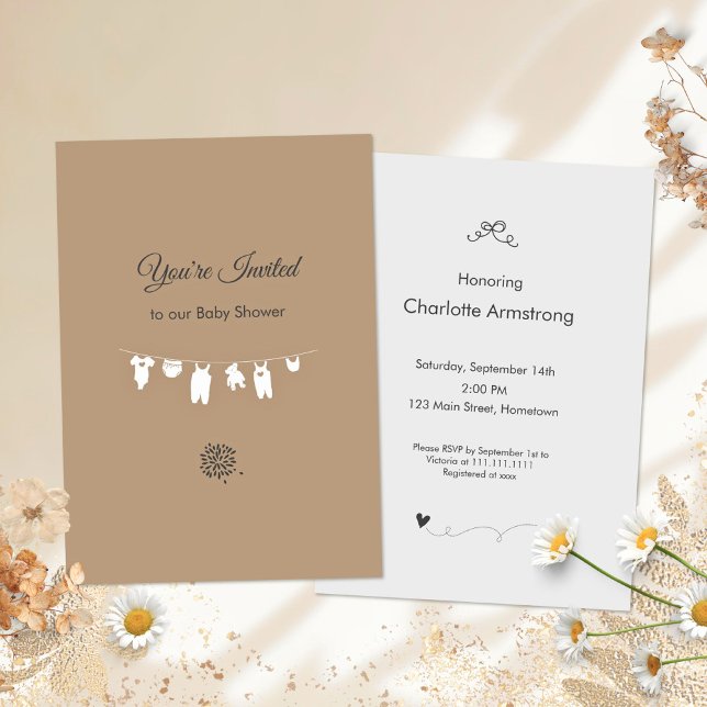 Convite Chá de Bebê Minimalista Areia Boho (Sand Boho Minimalist Baby Shower Invitation  ©Susanne Sachers - Sunny Mind 🌞)