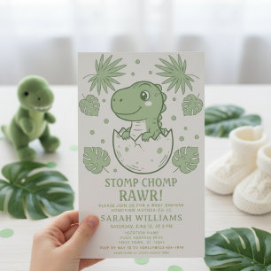 Convite Chá de Bebê minimalista de Dinossauro menino Rugid