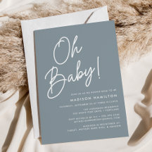 Chá de Bebê Minimalista Oh Baby Script Azul Empoei