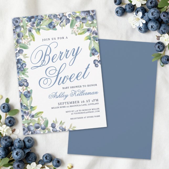 Convite Chá de Bebê Mirtilo Doce Morango (Berry Sweet Blueberry Baby Shower Invitation)