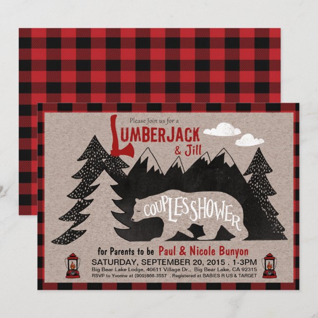 Convite Chá de Bebê Misto de Lumberjack e Jill (Frente/Verso)
