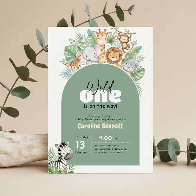 Convite Chá de Bebê Modern Greenery Wild One (Criador carregado)