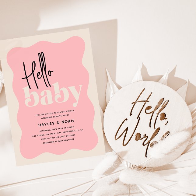 Convite Chá de Bebê Moderno Morango e Creme Hello Baby (Criador carregado)