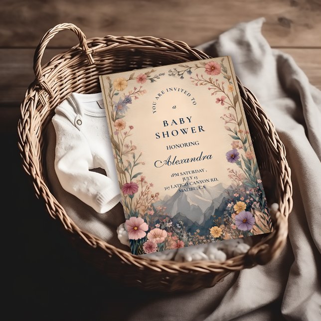 Convite Chá de Bebê Montanha de Flores Silvestres (Criador carregado)
