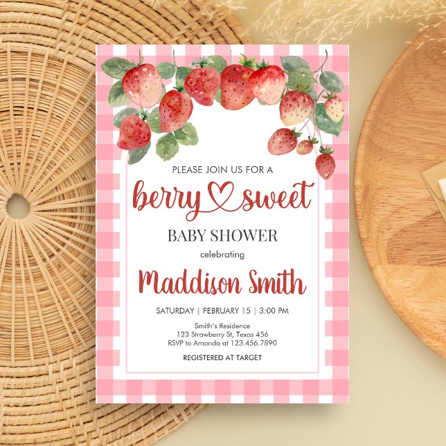 Convite Chá de Bebê Morango Doce Berry (Strawberry Baby Shower Invitation)