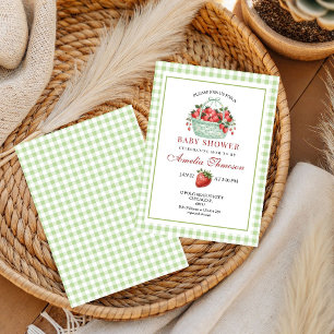 Convite Chá de Bebê Morango Doce Gingham Verde