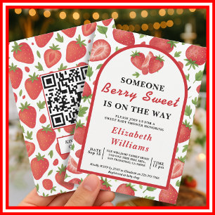 Convite Chá de Bebê Morango Doce QR RSVP