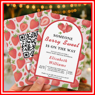Convite Chá de Bebê Morango Doce QR RSVP