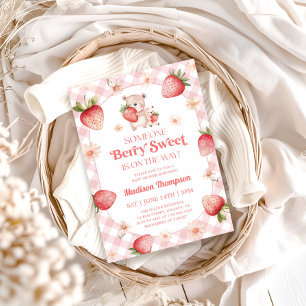 Convite Chá de Bebê Morango Gingham Doce Bebê