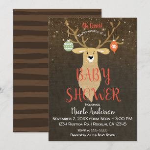 Convite Chá de Bebê Natal Férias Rústico Inverno Veado
