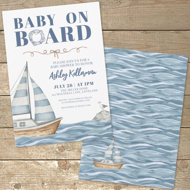 Convite Chá de Bebê Náutico de Vela (Sailboat Nautical Baby Shower Invitation)