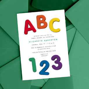 Convite Chá de bebê neutro ABC 123 colorido fofo