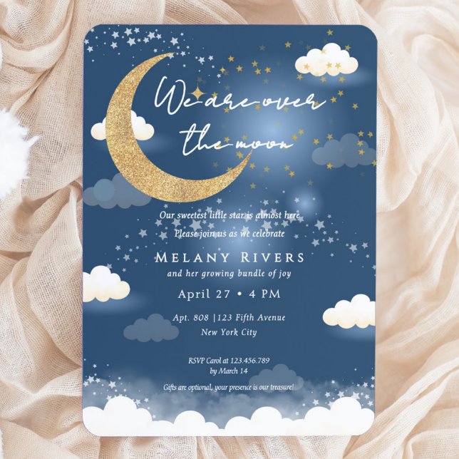 Convite Chá de Bebê Neutro Azul Sobre a Lua (Blue Over the Moon Gender Neutral Baby Shower Invitation)