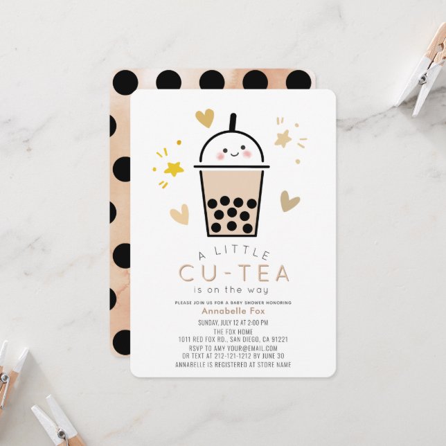Convite Chá de Bebê Neutro Boba Bubble Tea (Frente/Verso In Situ)