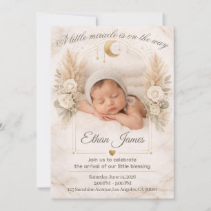 Convite Chá de Bebê Neutro Boho Floral Lua Celebração de B