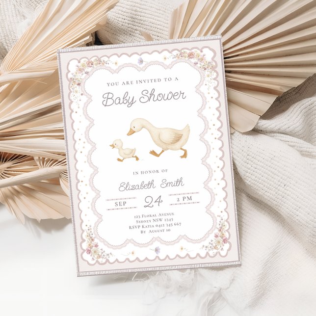 Convite Chá de Bebê Neutro Boho Whimsical Goose (Criador carregado)
