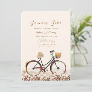 Convite Chá de Bebê Neutro Bonjour Bébé Floral Bicicleta