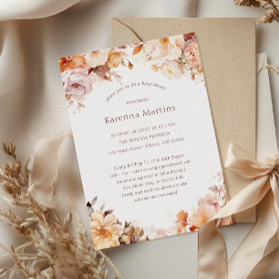 Convite Chá de Bebê Neutro de Gênero Floral Branco de Outo