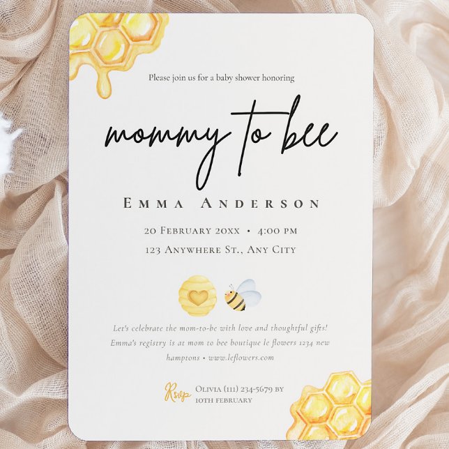 Convite Chá de Bebê Neutro de Mel Mamãe para Abelhinha (Neutral Honey Mommy to bee Baby Shower Invitation)