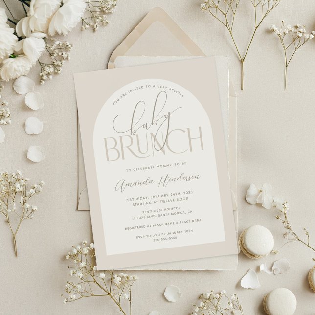 Convite Chá de Bebê Neutro e Cremoso para Brunch (Creamy Neutral Baby Brunch Invitation)